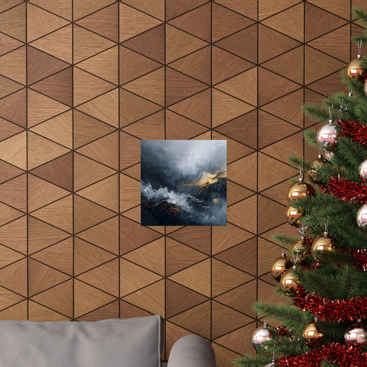 Matte Vertical Poster — Slate & Gold Abstract Giclée Print