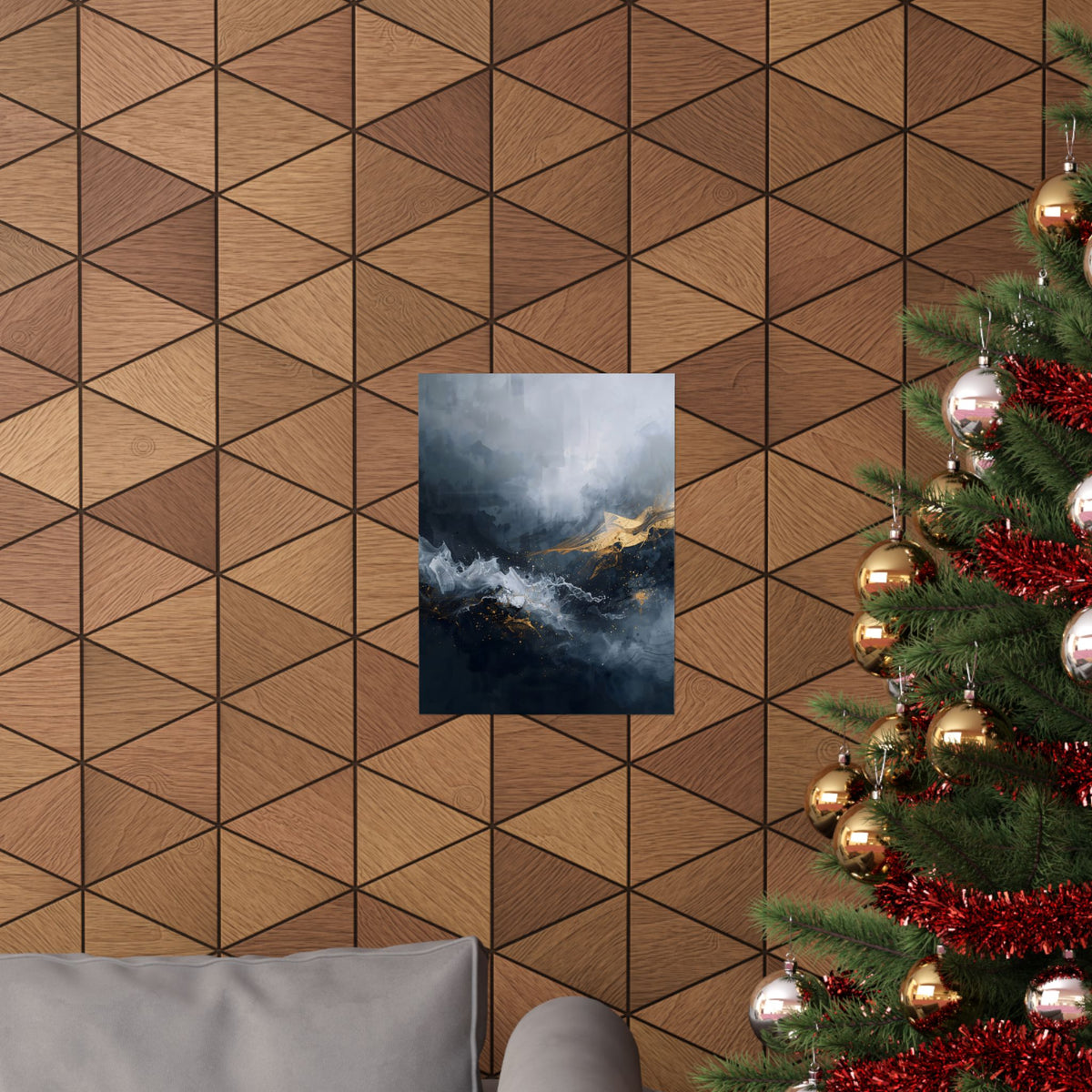 Matte Vertical Poster — Slate & Gold Abstract Giclée Print