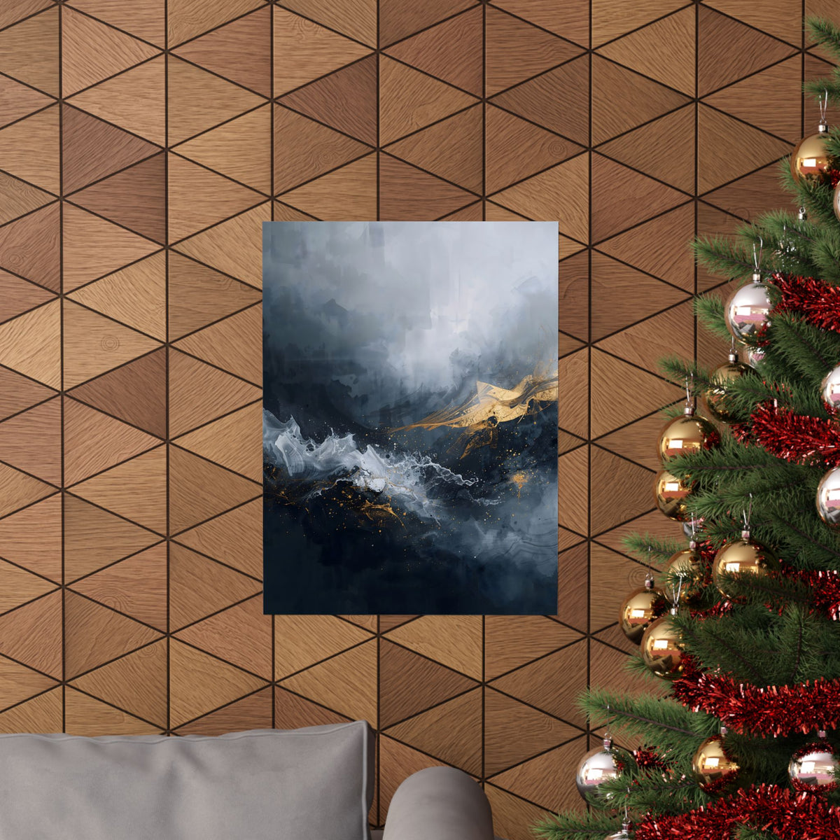 Matte Vertical Poster — Slate & Gold Abstract Giclée Print