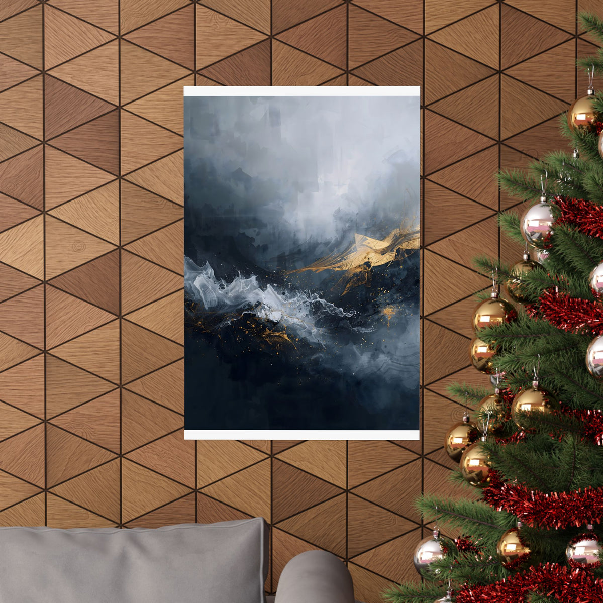 Matte Vertical Poster — Slate & Gold Abstract Giclée Print