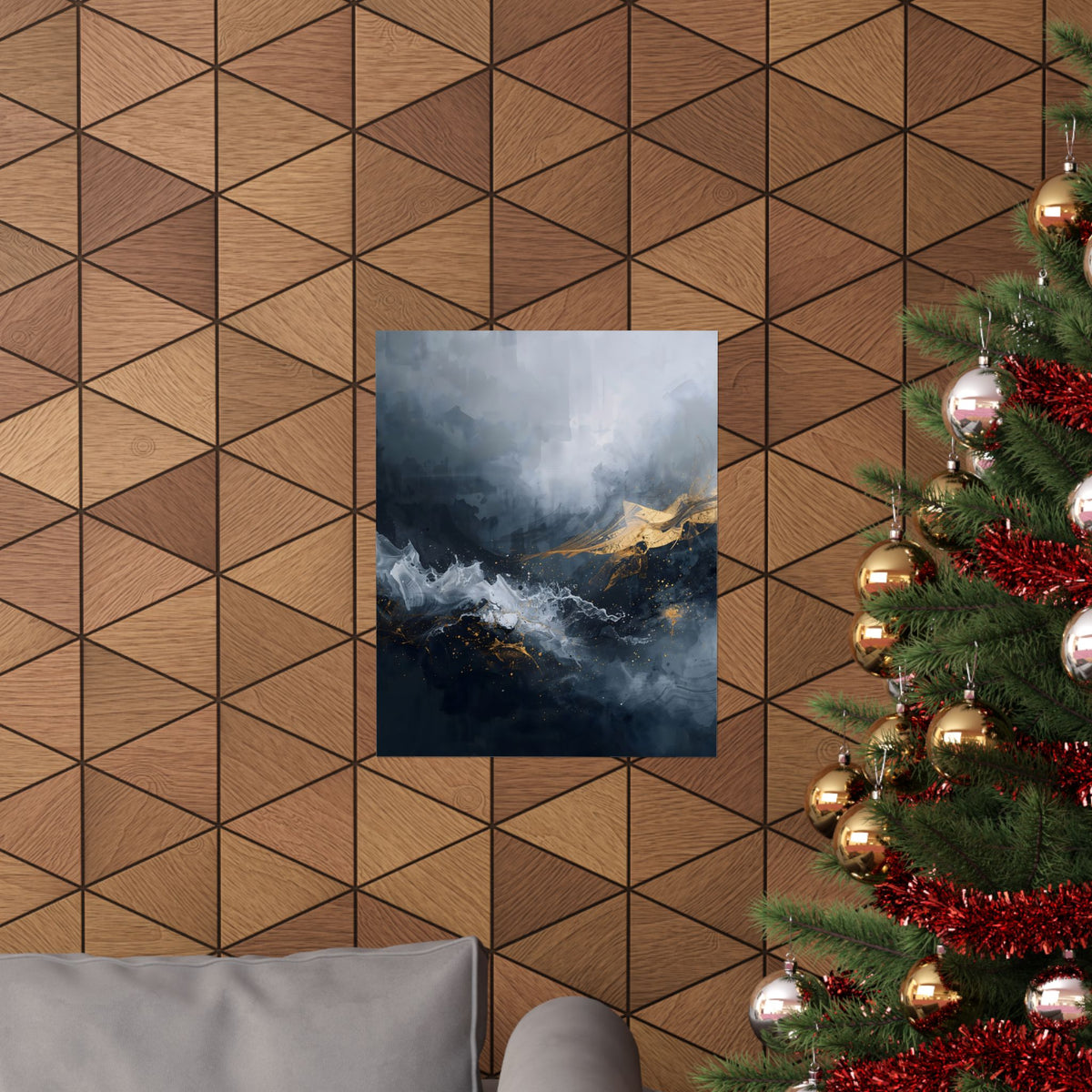 Matte Vertical Poster — Slate & Gold Abstract Giclée Print