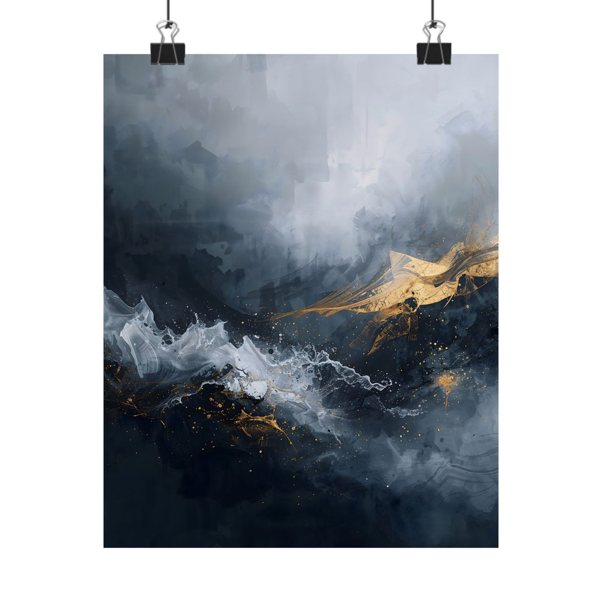 Matte Vertical Poster — Slate & Gold Abstract Giclée Print