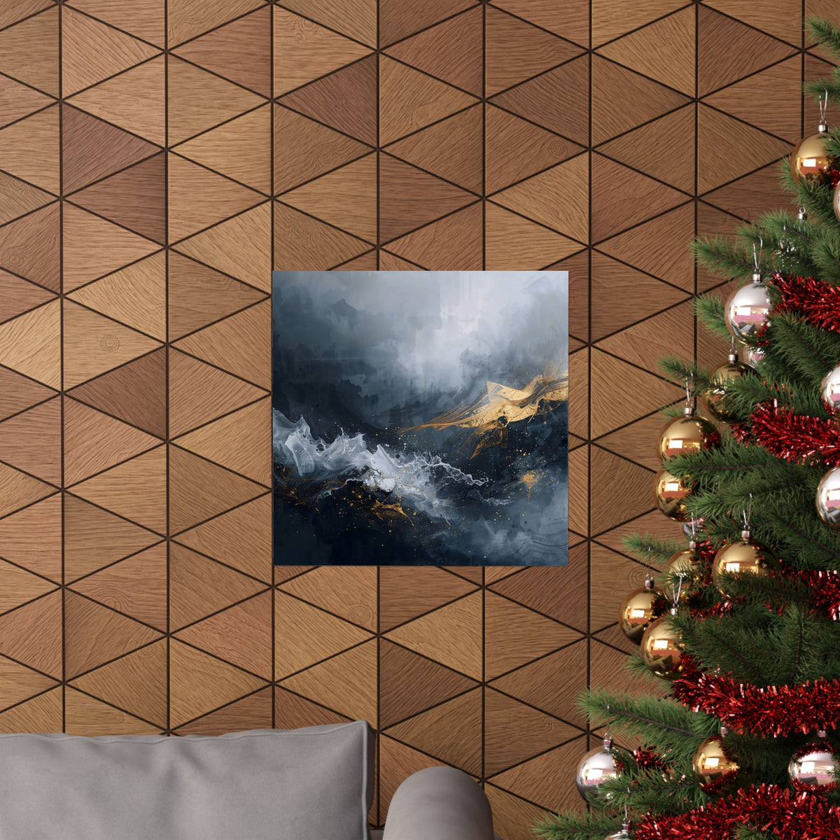 Matte Vertical Poster — Slate & Gold Abstract Giclée Print