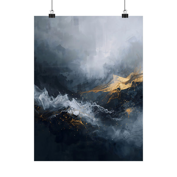 Matte Vertical Poster — Slate & Gold Abstract Giclée Print