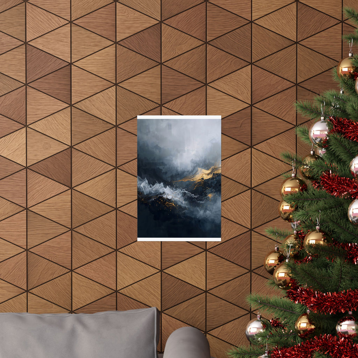 Matte Vertical Poster — Slate & Gold Abstract Giclée Print