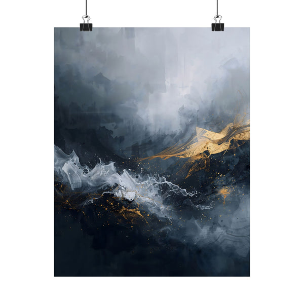 Matte Vertical Poster — Slate & Gold Abstract Giclée Print