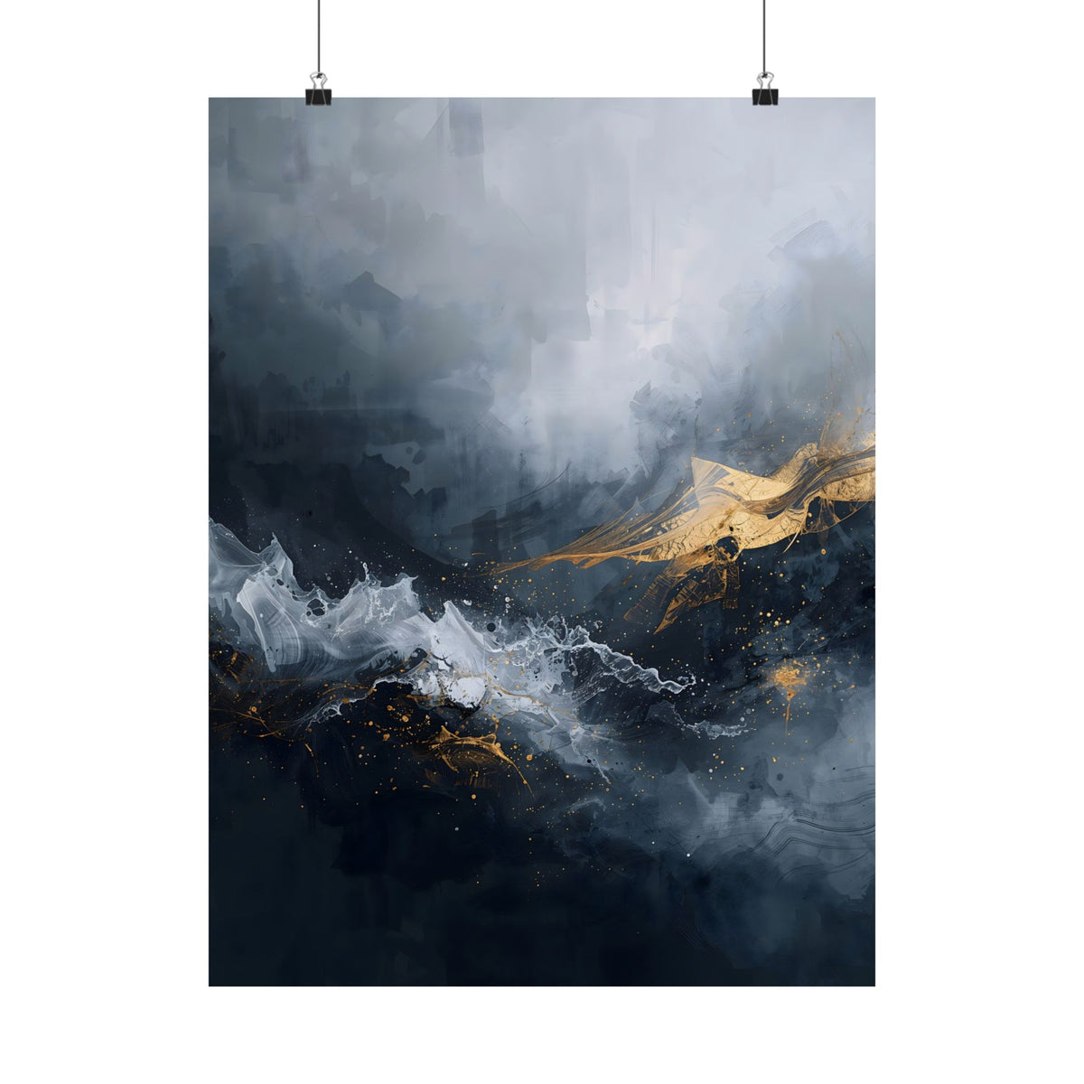 Matte Vertical Poster — Slate & Gold Abstract Giclée Print
