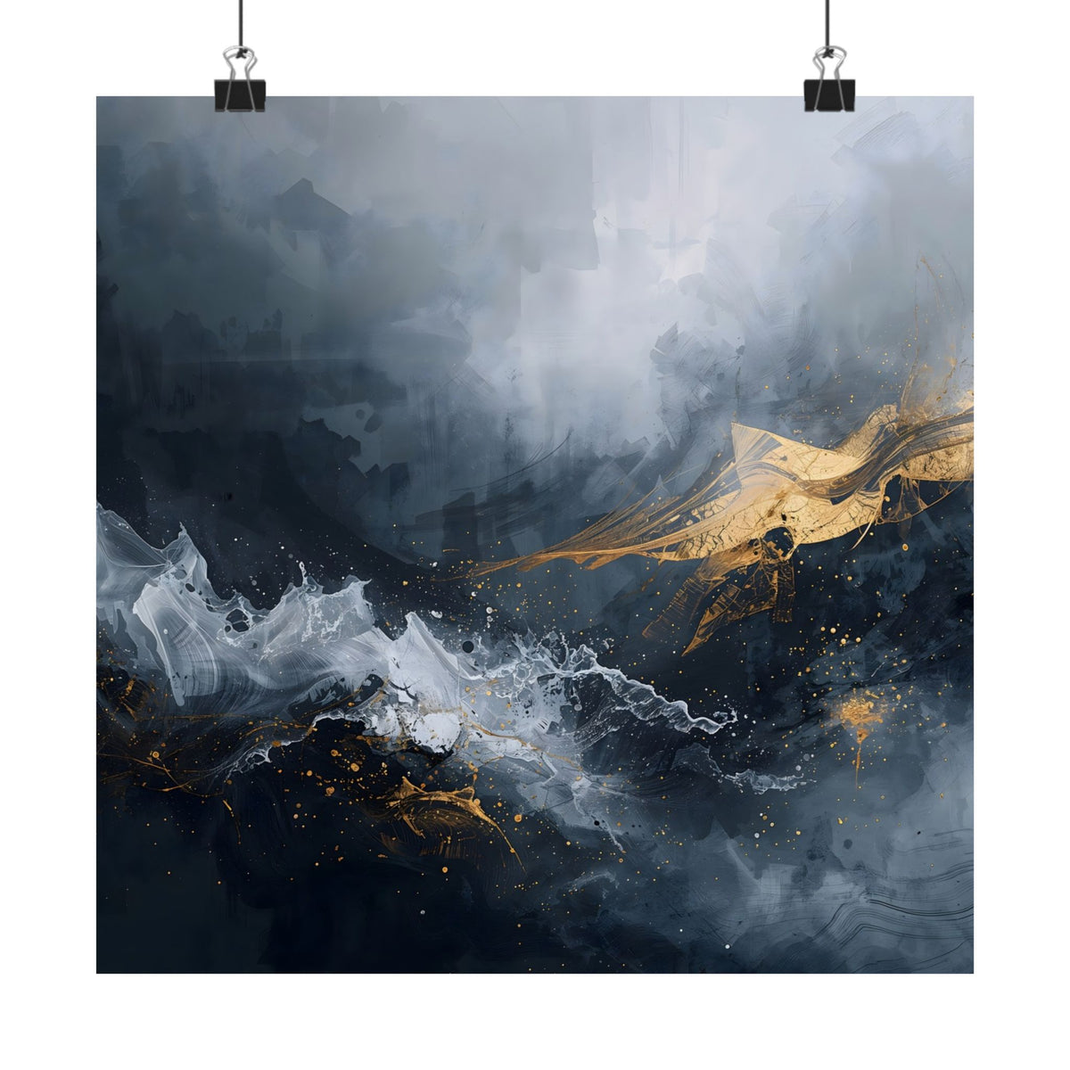 Matte Vertical Poster — Slate & Gold Abstract Giclée Print