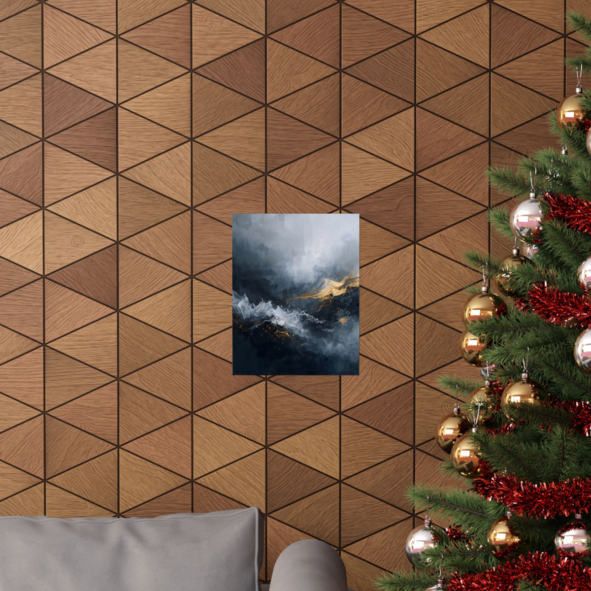 Matte Vertical Poster — Slate & Gold Abstract Giclée Print