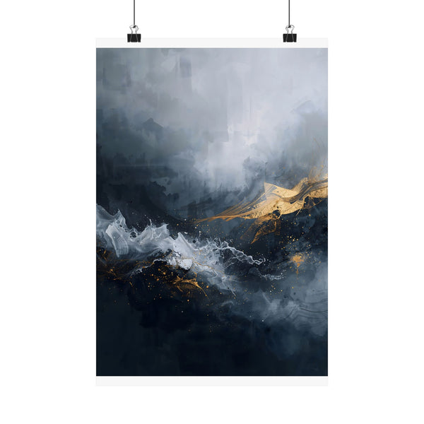Matte Vertical Poster — Slate & Gold Abstract Giclée Print