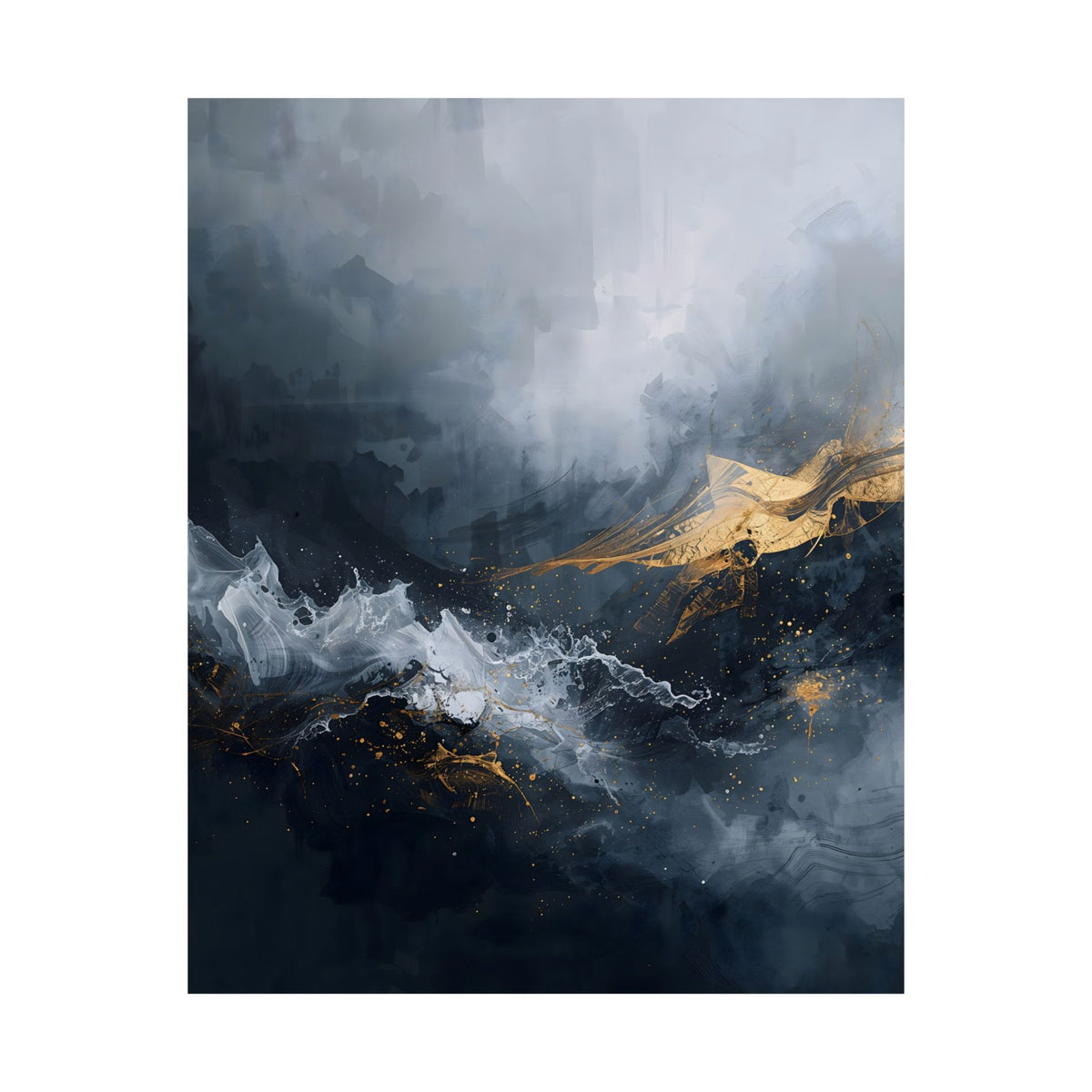 Matte Vertical Poster — Slate & Gold Abstract Giclée Print