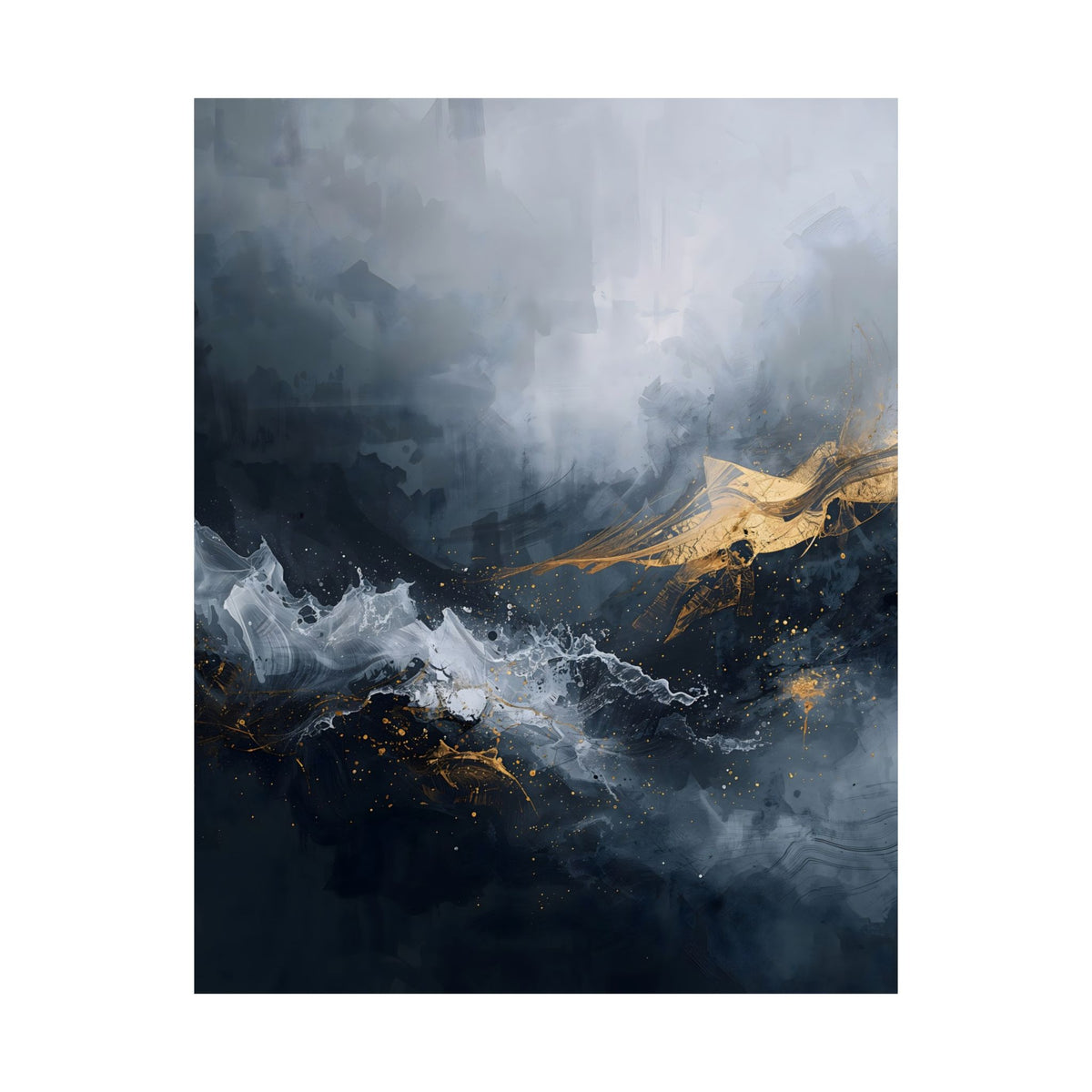 Matte Vertical Poster — Slate & Gold Abstract Giclée Print