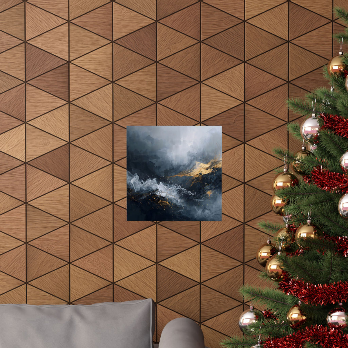 Matte Vertical Poster — Slate & Gold Abstract Giclée Print