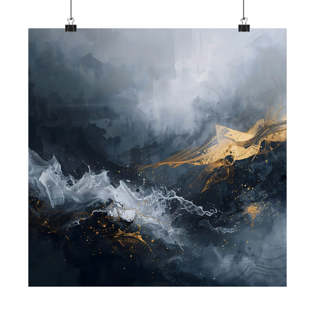 Matte Vertical Poster — Slate & Gold Abstract Giclée Print