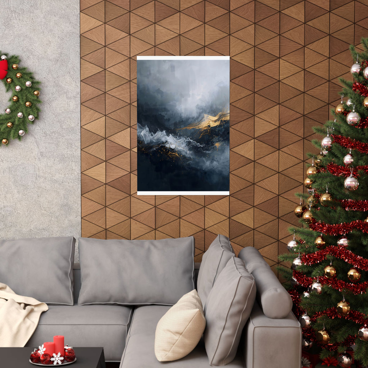 Matte Vertical Poster — Slate & Gold Abstract Giclée Print