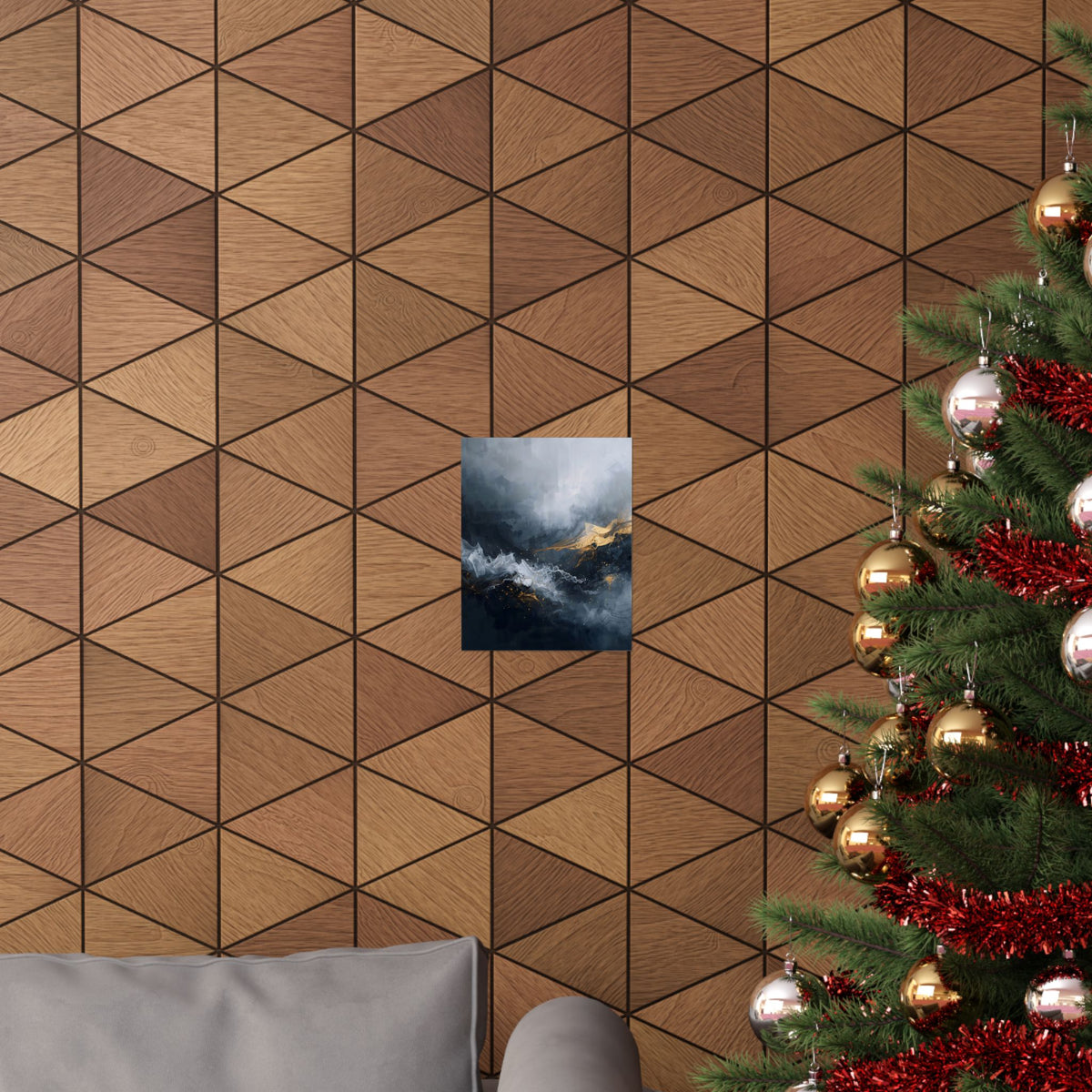 Matte Vertical Poster — Slate & Gold Abstract Giclée Print